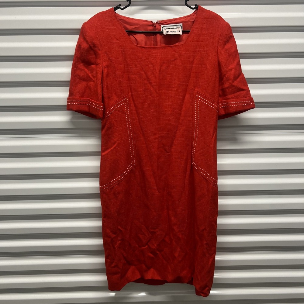 Carolina Herrera Vintage Dress Size 12 Womens Red Stitch Sheath Isaacsons